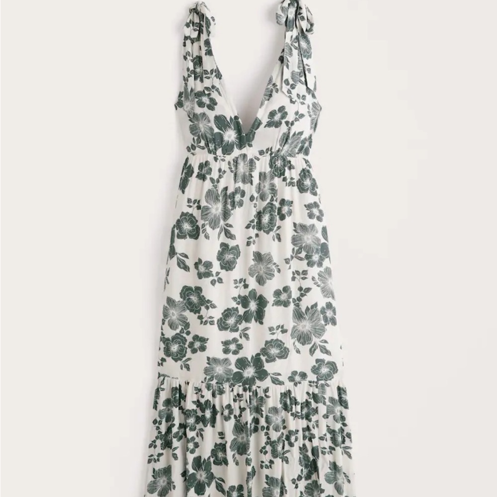 Abercrombie & Fitch Green Tie Strap Babydoll Floral Midaxi Dress.